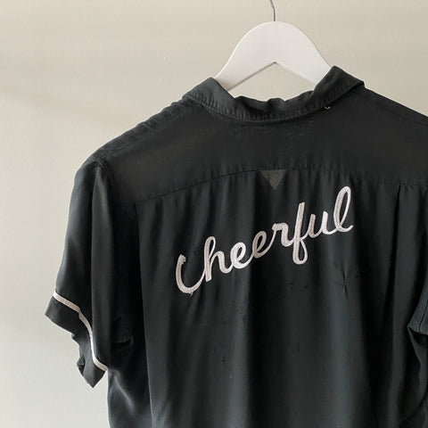 60's Cropped Black Bowling Shirt - Small
