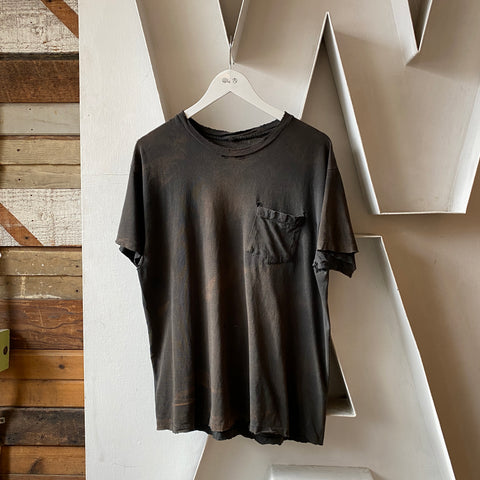 80's Thrashed Black Pocket Tee - Large