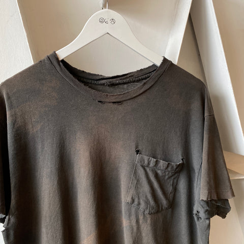 80's Thrashed Black Pocket Tee - Large