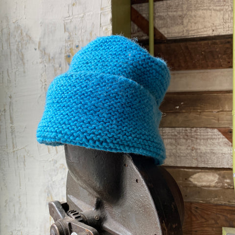 60's Blue Knit Beanie - Large