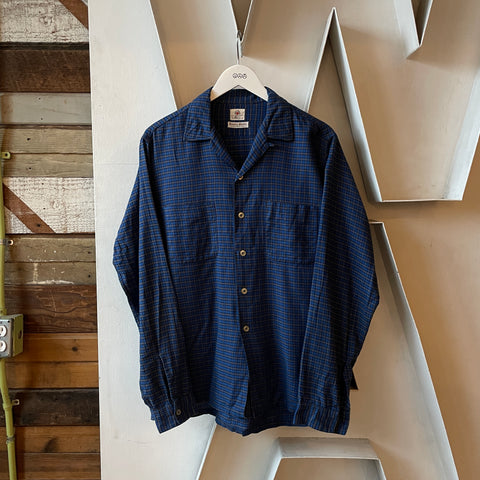 60's Blue Loop Collar Shirt - Medium Long