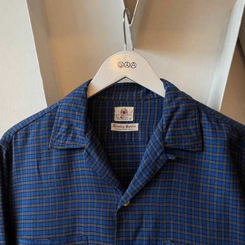 60's Blue Loop Collar Shirt - Medium Long