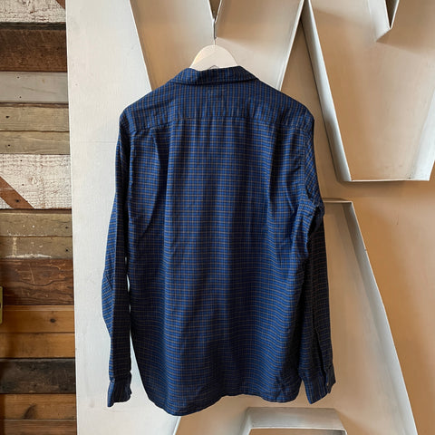 60's Blue Loop Collar Shirt - Medium Long