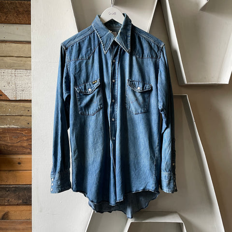 70’s Wrangler Pearl Snap Denim Western Shirt - Medium