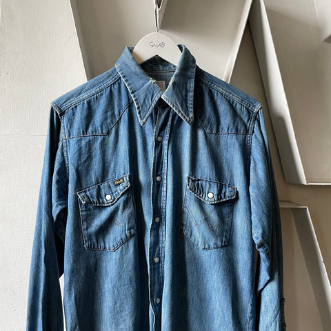 70’s Wrangler Pearl Snap Denim Western Shirt - Medium