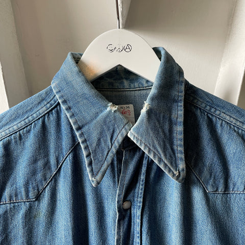 70’s Wrangler Pearl Snap Denim Western Shirt - Medium
