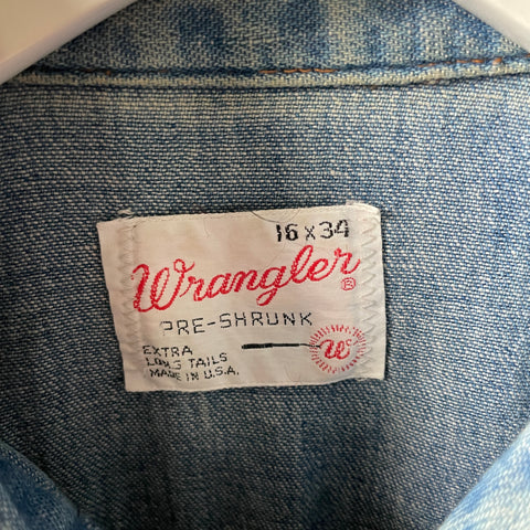 70’s Wrangler Pearl Snap Denim Western Shirt - Medium