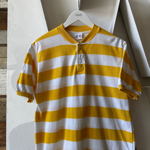 80’s Striped Short Sleeve Henley - Large