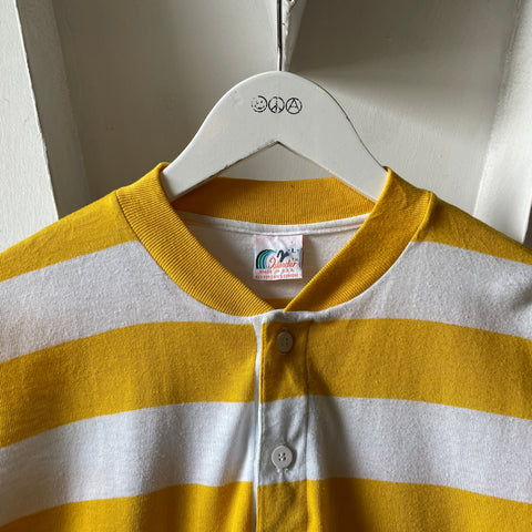 80’s Striped Short Sleeve Henley - Large