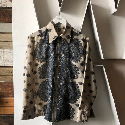70’s Sheer Argyle Patterned Button-Up Shirt - Medium