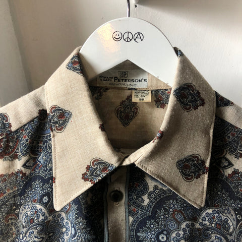 70’s Sheer Argyle Patterned Button-Up Shirt - Medium