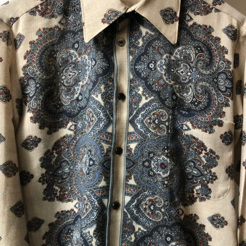 70’s Sheer Argyle Patterned Button-Up Shirt - Medium
