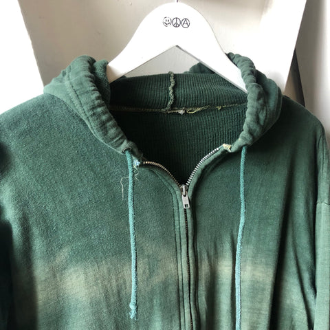 60’s Faded Green Thermal Lined Zip-up Hoodie - Medium
