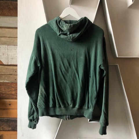 60’s Faded Green Thermal Lined Zip-up Hoodie - Medium