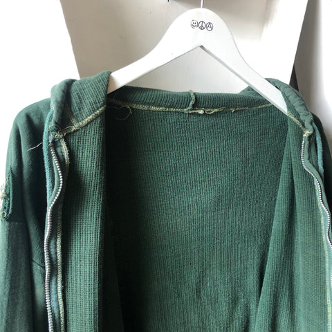 60’s Faded Green Thermal Lined Zip-up Hoodie - Medium