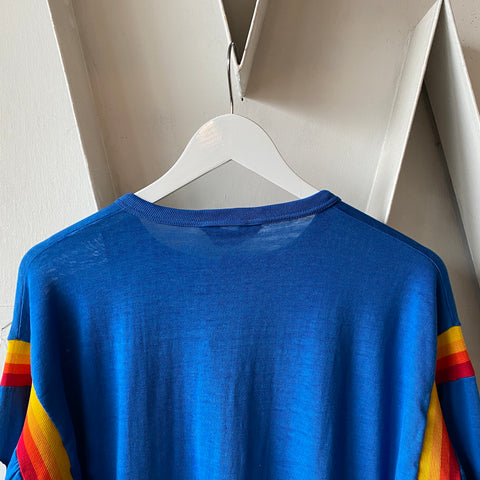 Blue rainbow henley - Large