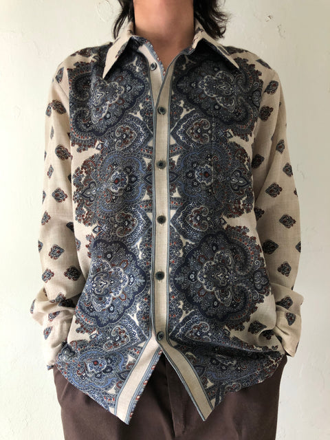 70’s Sheer Argyle Patterned Button-Up Shirt - Medium
