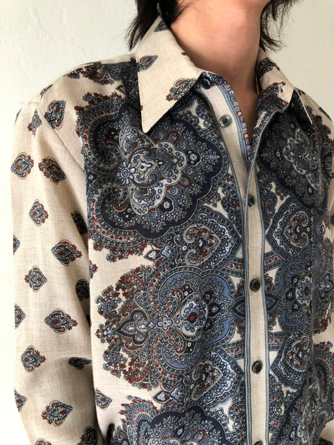 70’s Sheer Argyle Patterned Button-Up Shirt - Medium
