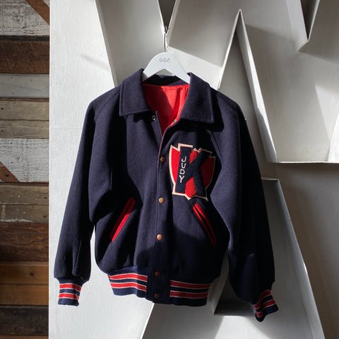 50's Reversible Wool & Satin Varsity Jacket - Medium