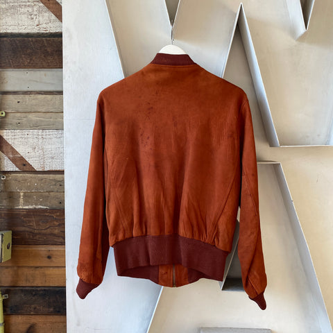 60's Suede Leather Bomber Jacket - Medium