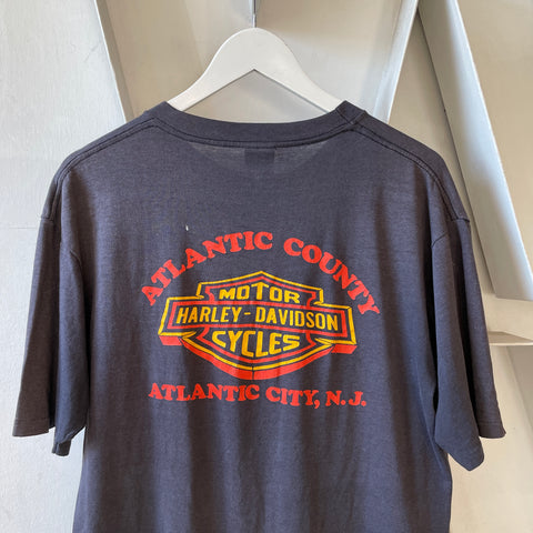 80’s 3D Emblem Atlantic City Harley Tee - Large