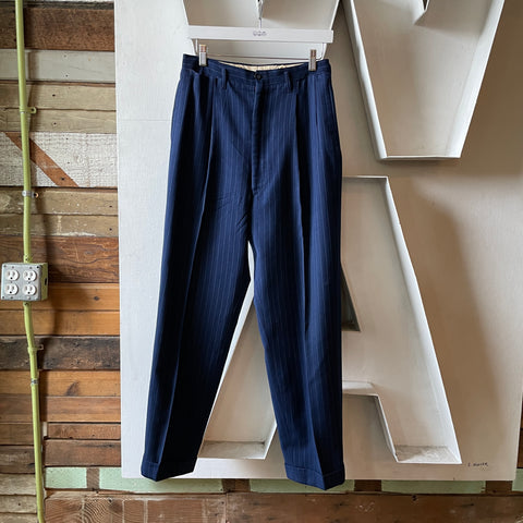 30’s Wool Striped Pleated Trousers - 29” x 29”