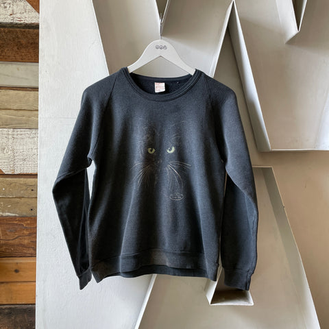 80’s Faded Black Cat Sweatshirt - Small