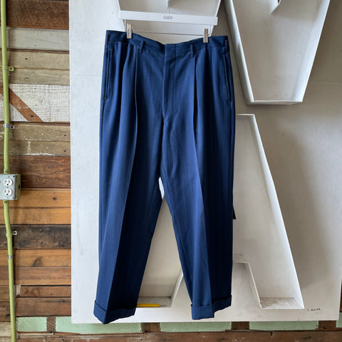 40’s Blue Striped Pleated Trousers - 36” x 28”