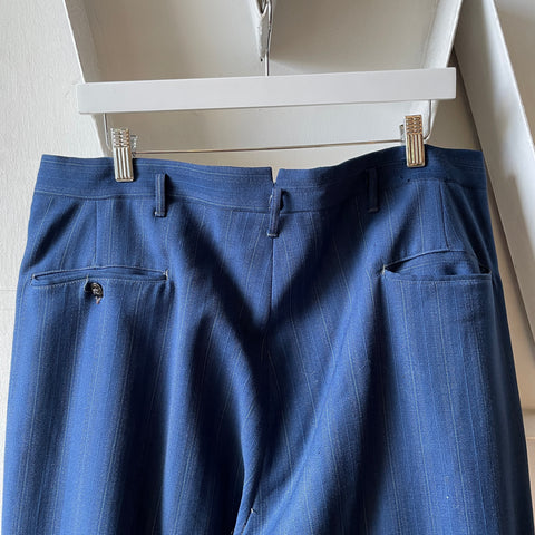 40’s Blue Striped Pleated Trousers - 36” x 28”