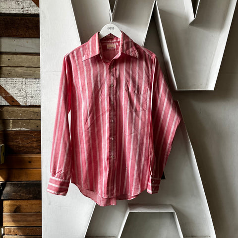 70’s Pink Striped Button Up Shirt - Medium