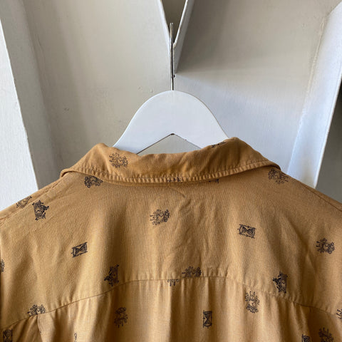 50's Clock Pattern Button Up - Medium