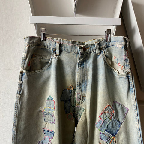 90's Patchwork Denim Wranglers - 33” x 31”