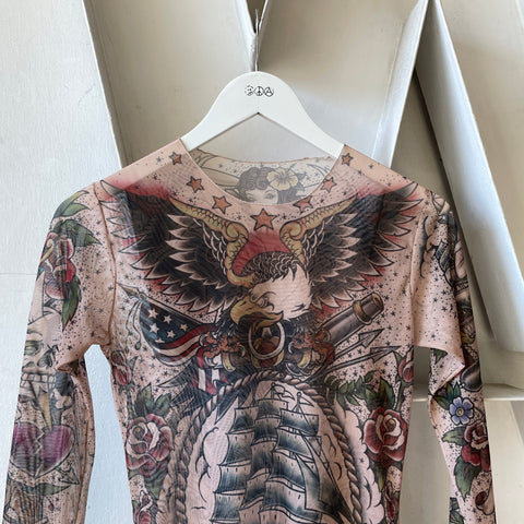 Y2K Sailor Jerry Mesh Tattoo Undershirt - Small