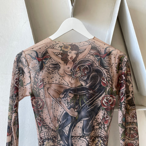 Y2K Sailor Jerry Mesh Tattoo Undershirt - Small