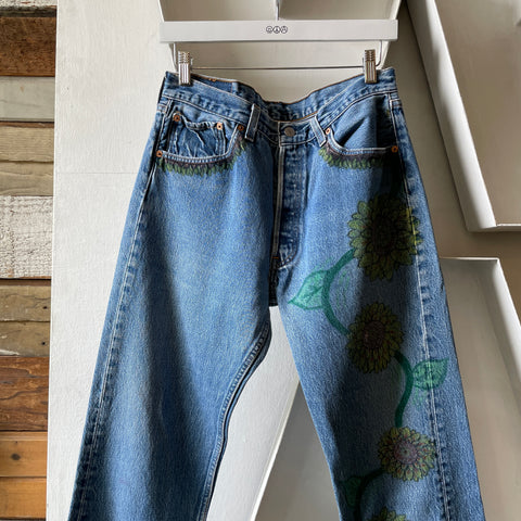 90’s Levi’s Hand Drawn Flower 501 - 30” x 27”