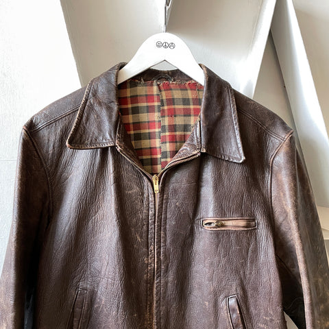 40’s Brown Leather Zip-Up Jacket - Medium