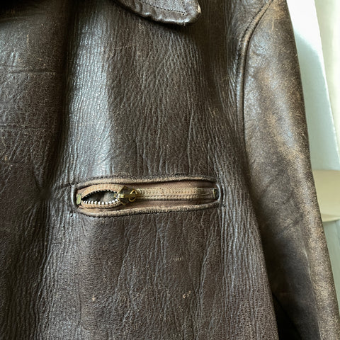 40’s Brown Leather Zip-Up Jacket - Medium
