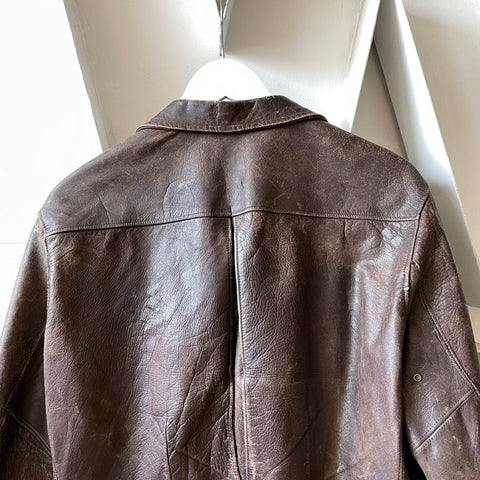 40’s Brown Leather Zip-Up Jacket - Medium