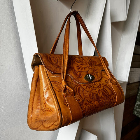 50’s Tooled Leather Bag - OS