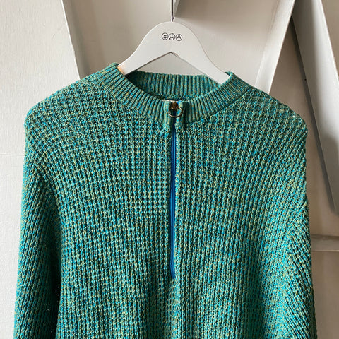 60’s Munsingwear Waffleknit Zip Sweater - Large