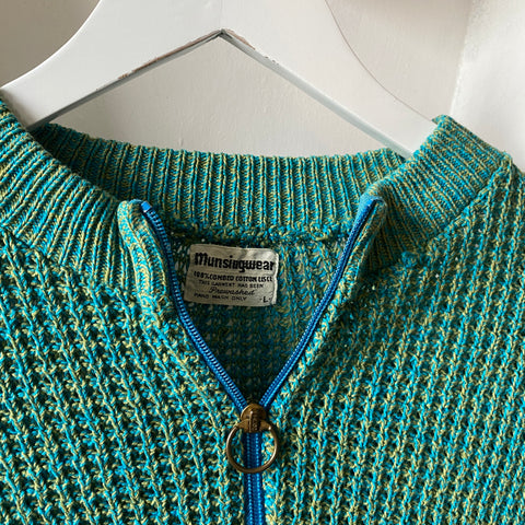60’s Munsingwear Waffleknit Zip Sweater - Large