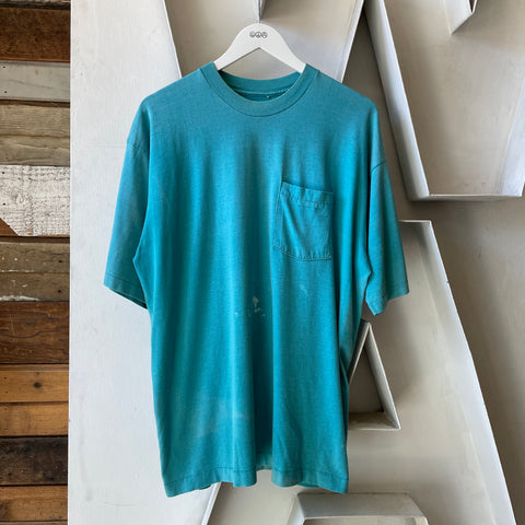 80’s Faded Teal Pocket Tee - XL