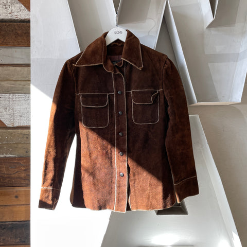 70’s Contrast Stitch Suede Jacket - Small