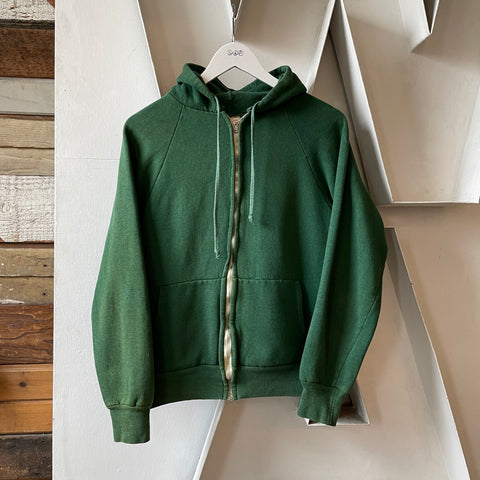 70’s Faded Green Zip Hoodie - Large