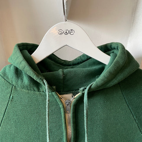70’s Faded Green Zip Hoodie - Large