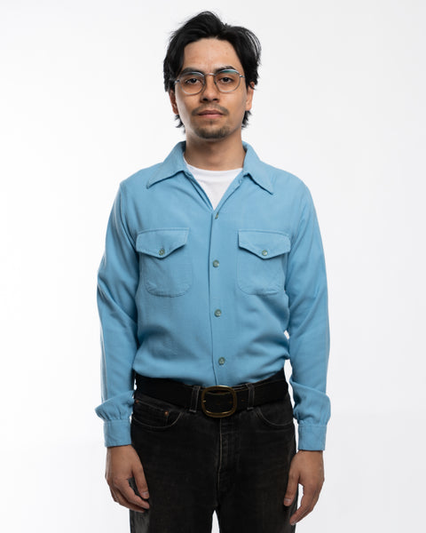 60’s Baby Blue Loop Collar Shirt - Small
