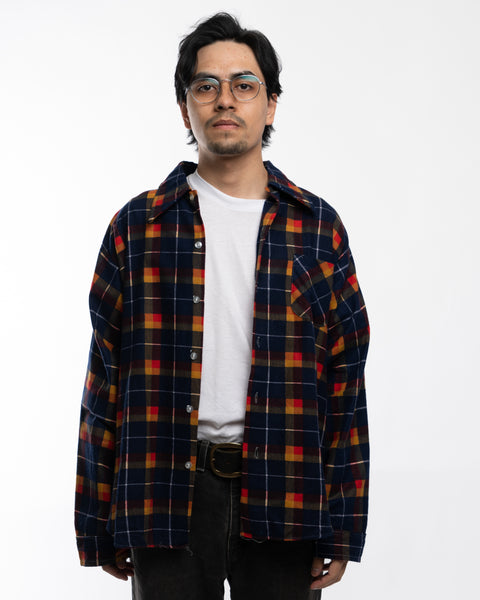 70’s Cotton Chamois Plaid Button-Up - Large