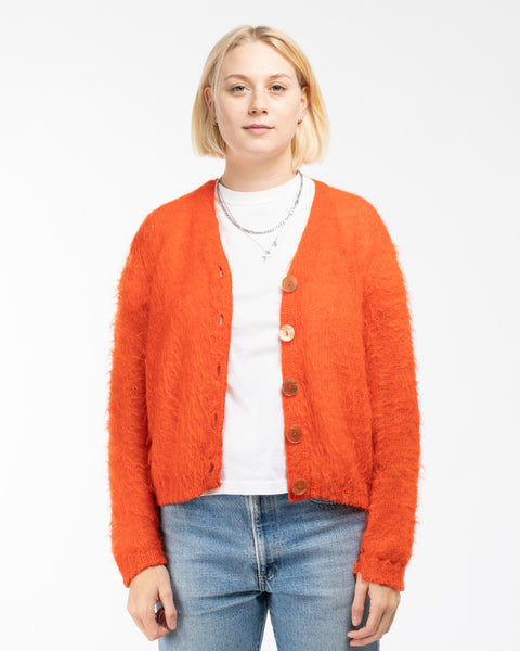 60’s Fuzzy Orange Cardigan - Medium