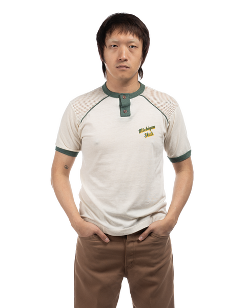 70's Champion Mesh Henley Tee - Medium