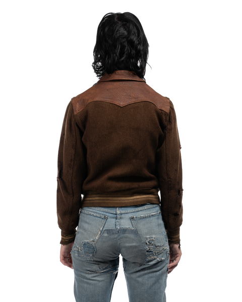 40's Leather Paneled Wool Jacket - Small